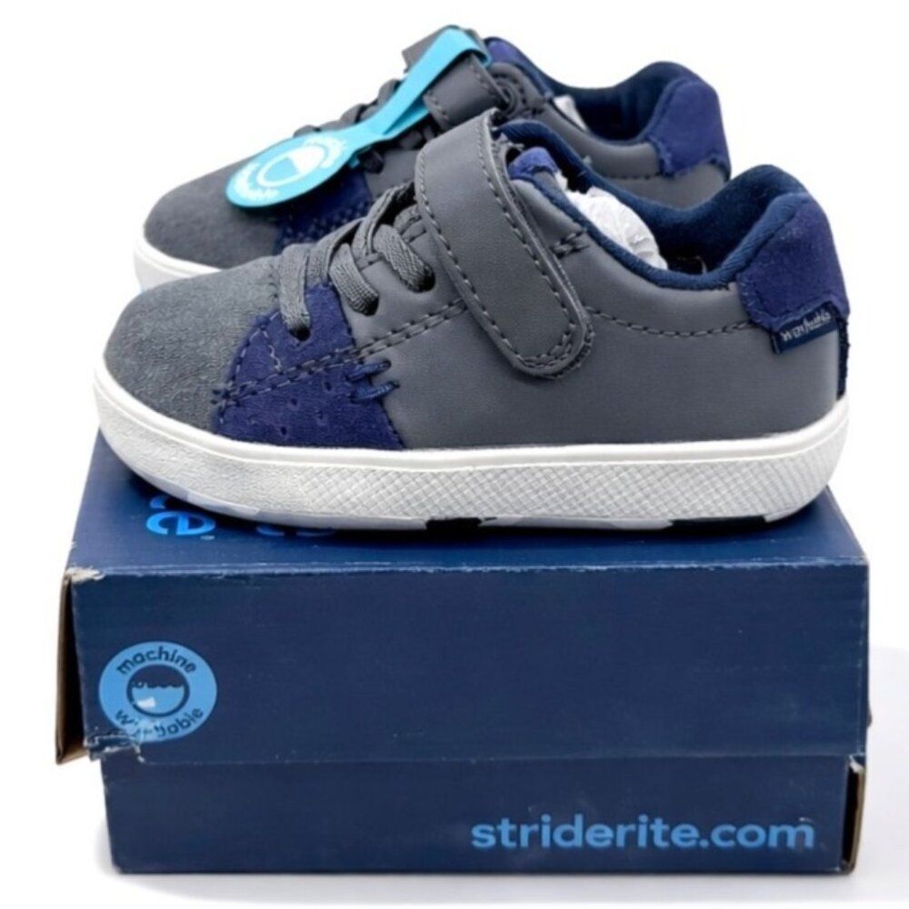 Stride Rite Maci M2P Leather Toddler Sneaker Blue Gray Size 4M Machine Washable